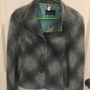 Bianca size 6 small wool pea coat jacket blue plaid